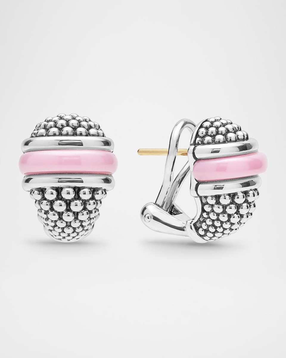 Sterling Silver Pink Caviar Ceramic Stud Earrings